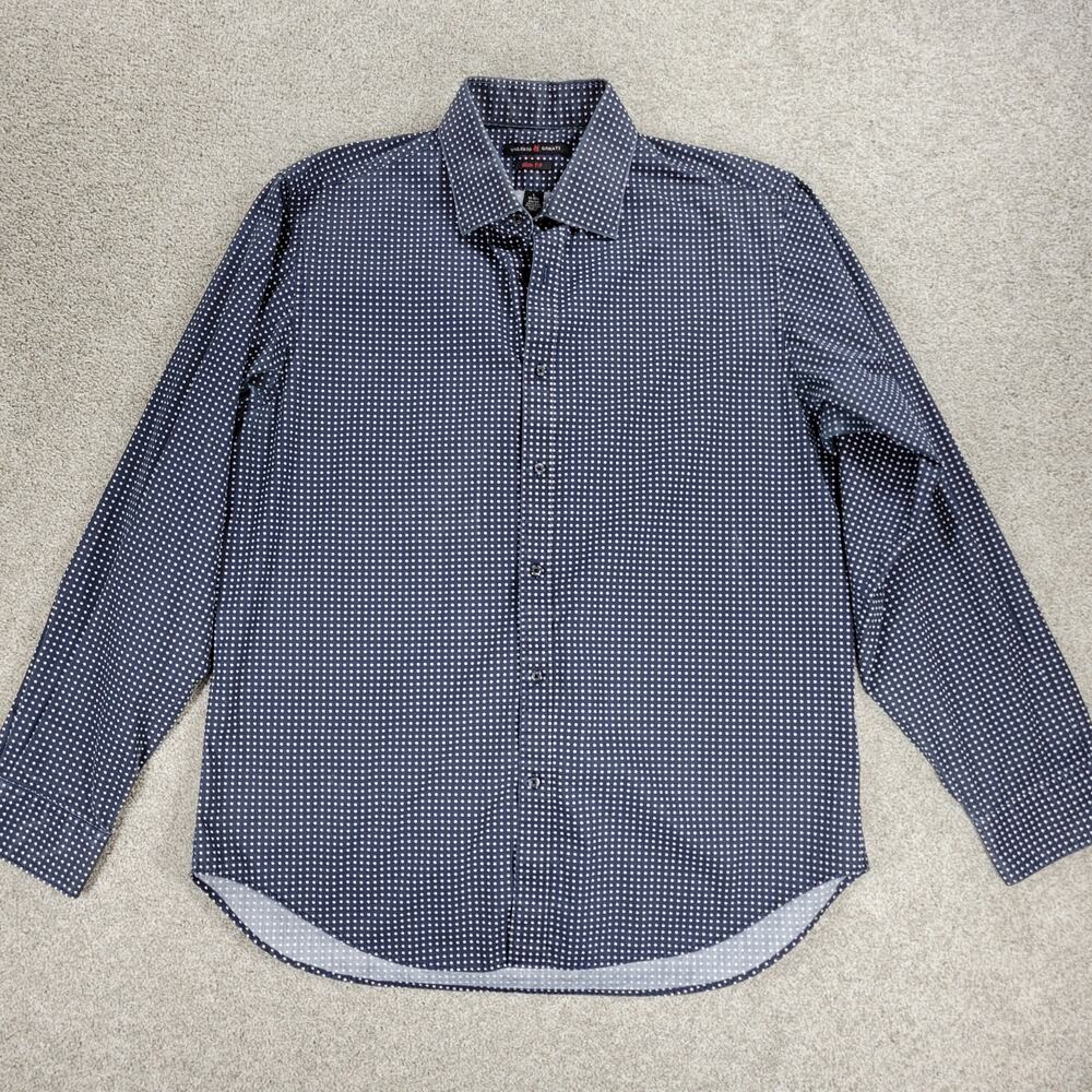 Valerio Garati Dress Shirt Mens Large Blue Polka Dot Slim Fit Casual Button Up
